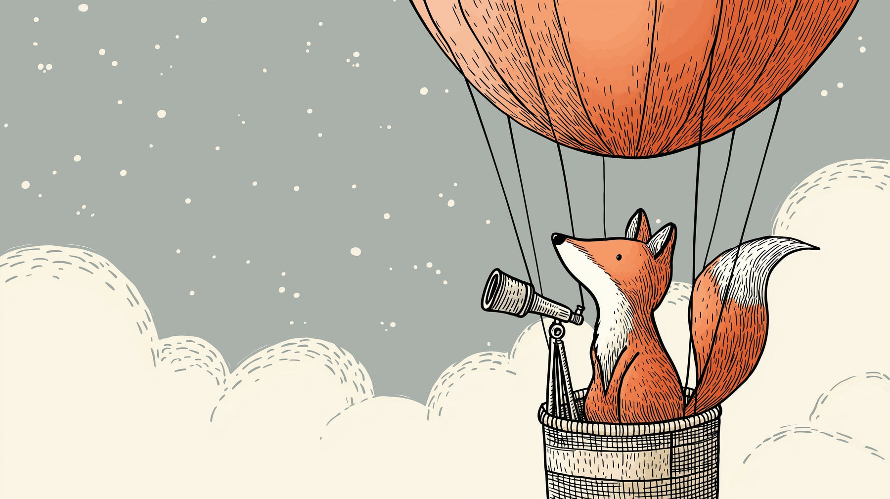 Detailed fox hot air balloon mural wallpaper design pattern with clouds by Kids-Mundo