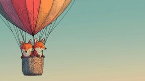 Detailed fox adventure mural wallpaper design pattern showing hot air balloon artwork by Kids-Mundo