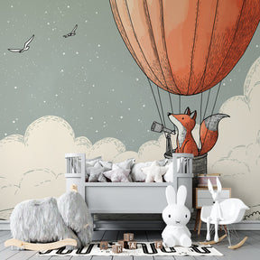 Adventure-themed fox wallpaper transforming kids playroom into sky exploration zone
