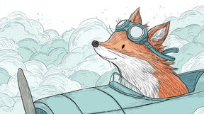 Detailed fox pilot and clouds mural wallpaper design pattern by Kids-Mundo