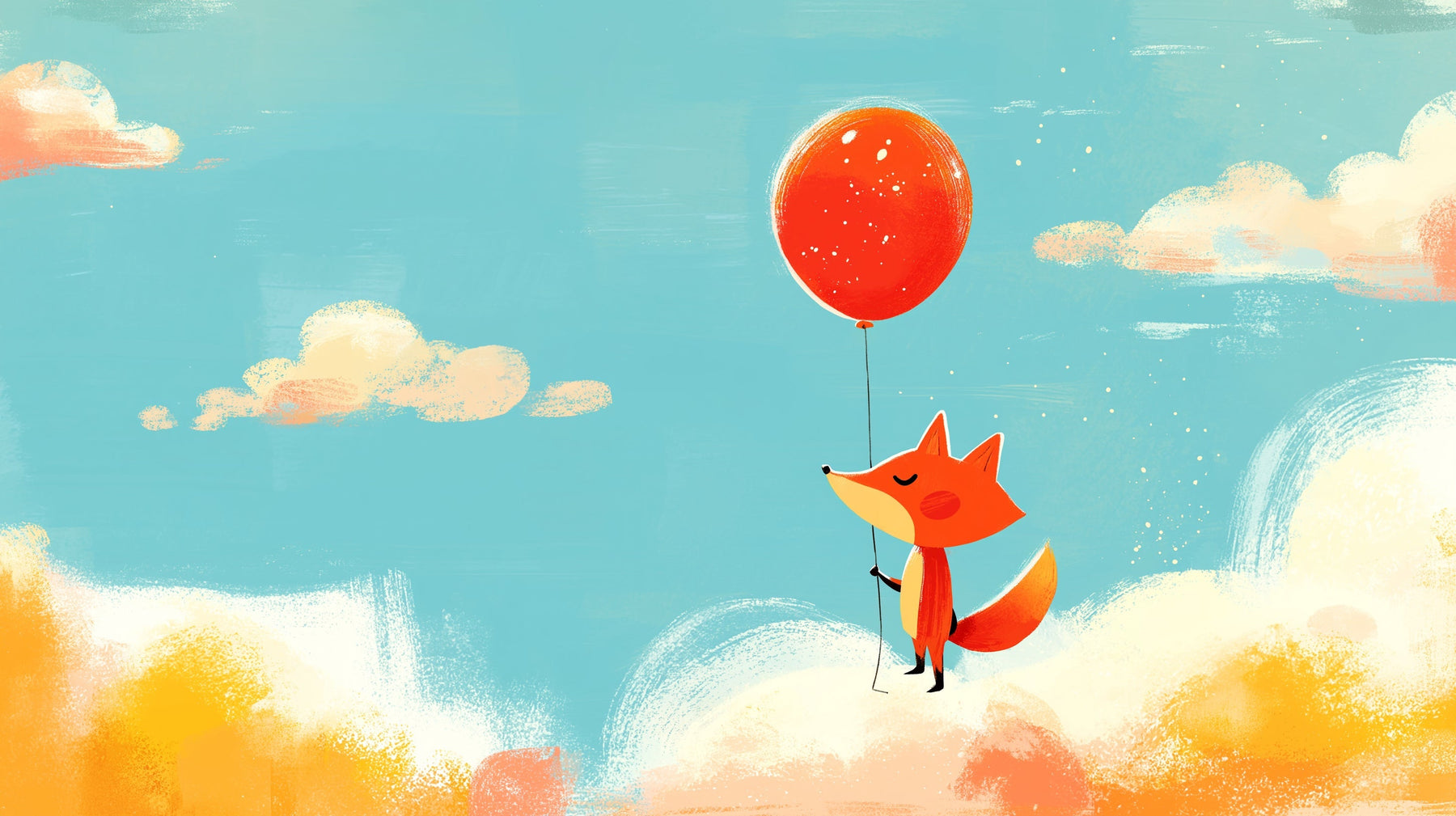 Detailed fox balloon mural wallpaper design pattern showing adorable fox in dreamy sky by Kids-Mundo