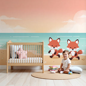 Fox beach mural wallpaper in modern nursery room with coastal decor by Kids-Mundo