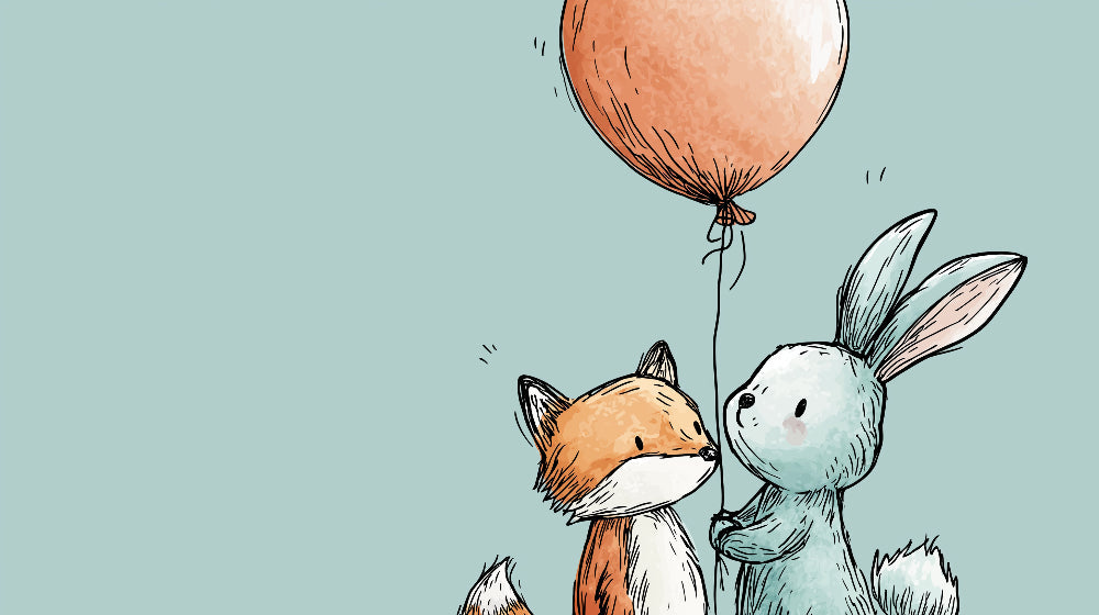Detailed fox and bunny with balloon mural wallpaper design pattern by Kids-Mundo