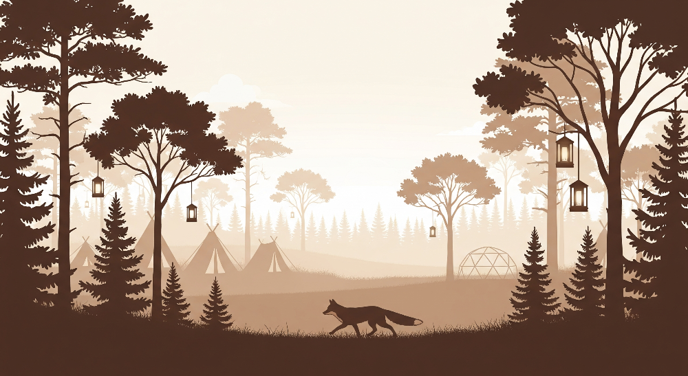 Fox and Woodland Camp Silhouette Wall Mural