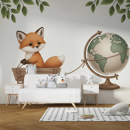 Kids-Mundo little fox world map mural fitted on a kids bedroom feature wall