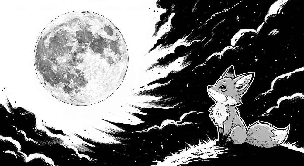 Fox Cub Gazing at the Moon Wall Mural