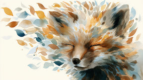 Detailed fox face with colorful foliage mural wallpaper design pattern by Kids-Mundo