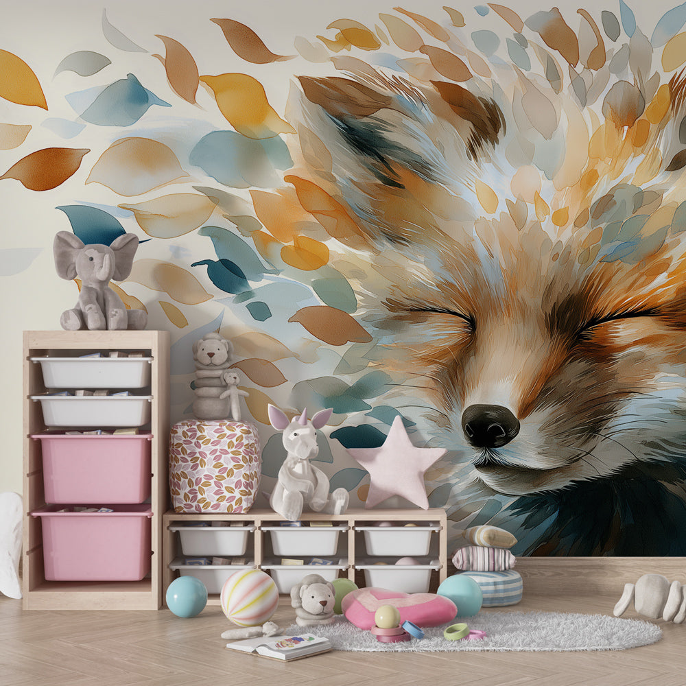 Nature-inspired fox mural wallpaper creating peaceful atmosphere in kids room by Kids-Mundo