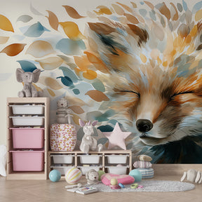 Nature-inspired fox mural wallpaper creating peaceful atmosphere in kids room by Kids-Mundo