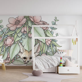 Botanical fox mural wallpaper transforming kids room into peaceful garden sanctuary