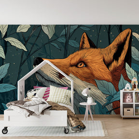 Woodland fox mural wallpaper transforming children's bedroom into enchanting forest adventure space