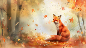 Detailed fox forest autumn mural wallpaper design pattern with falling leaves by Kids-Mundo
