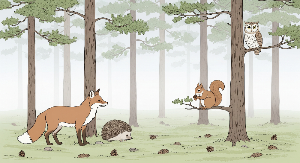 Fox, Hedgehog, Squirrel and Owl Woodland Wall Mural