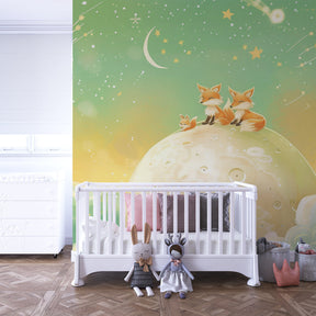 Celestial fox wallpaper transforming kids bedroom into dreamy space sanctuary by Kids-Mundo