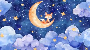 Detailed fox on moon mural wallpaper design pattern with stars and clouds by Kids-Mundo