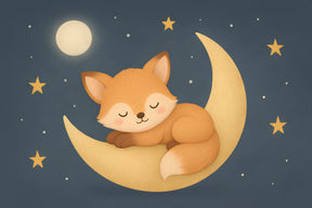 Detailed fox moon mural wallpaper design pattern showing sleeping fox on crescent moon by Kids-Mundo