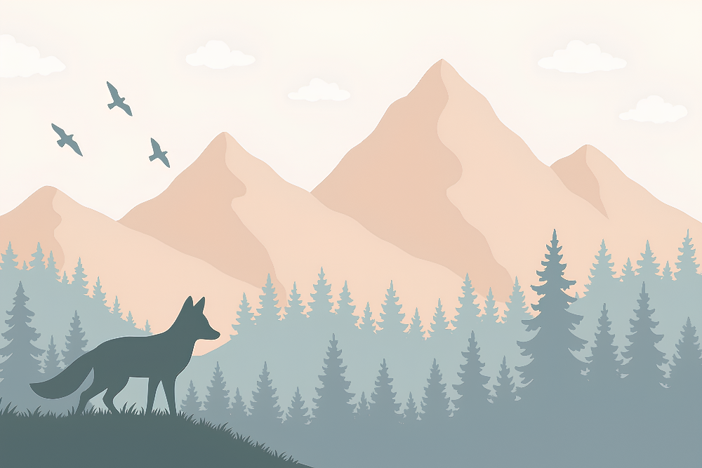 Fox Silhouette in the Mountains Wall Mural