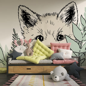 Curious fox wallpaper creating woodland atmosphere in children's bedroom
