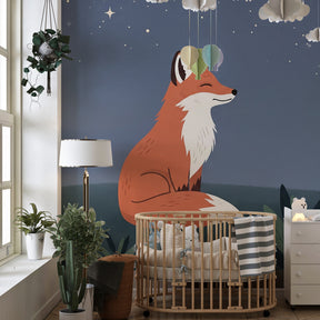 Starry fox mural wallpaper creating magical atmosphere in modern kids bedroom