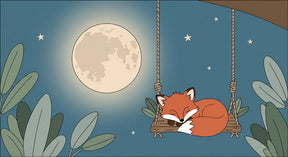 Detailed fox under moon mural wallpaper design pattern with swing and stars by Kids-Mundo