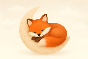 Detailed sleeping fox on crescent moon mural wallpaper design pattern by Kids-Mundo