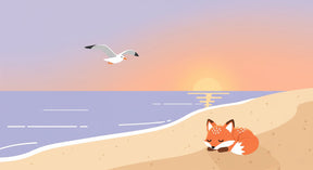 Detailed sleeping fox sunset beach mural wallpaper design pattern by Kids-Mundo