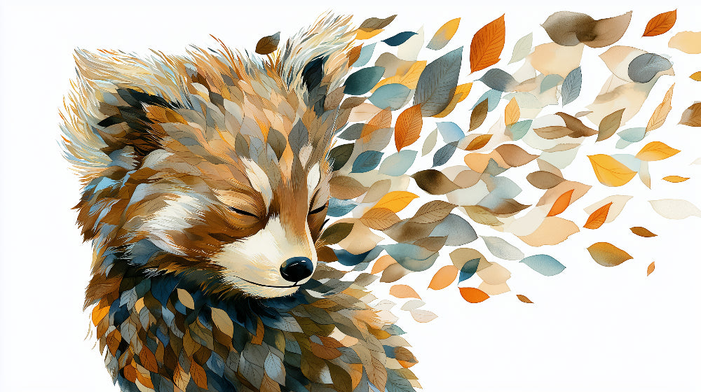 Detailed fox and autumn leaves mural wallpaper design pattern by Kids-Mundo showing sleeping fox