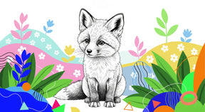 Detailed fox mural wallpaper design pattern showing woodland creature with colorful botanical elements by Kids-Mundo