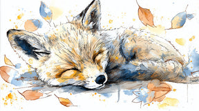 Detailed sleeping fox and autumn leaves mural wallpaper design pattern by Kids-Mundo