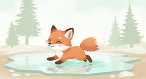 Detailed fox on ice mural wallpaper design pattern with winter forest backdrop by Kids-Mundo