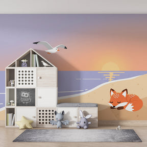 Tranquil fox sunset mural wallpaper transforming kids room into coastal sanctuary