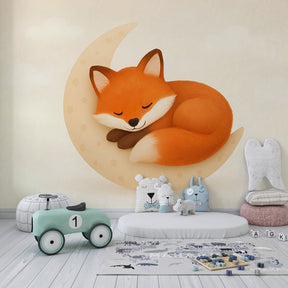 Dreamy fox moon wallpaper transforming toddler room into magical sleeping sanctuary