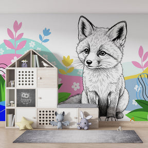 Colorful fox nature wallpaper creating magical playroom atmosphere for imaginative forest adventures
