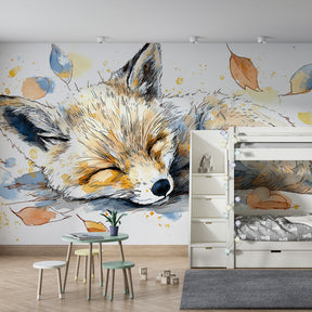 Nature-themed fox mural wallpaper for cozy children's playroom by Kids-Mundo