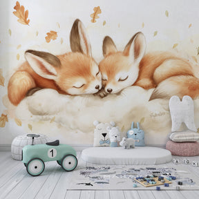 Woodland fox mural wallpaper creating calm reading nook for children's room decor
