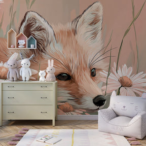 Woodland fox wallpaper creating magical children's bedroom decor with soft pastel tones