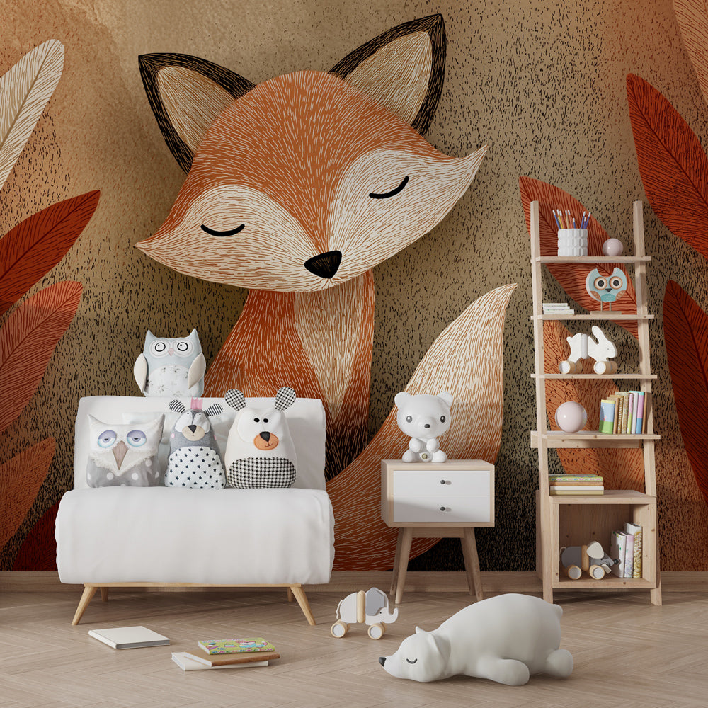 Fox woodland mural wallpaper creating cozy atmosphere in children's bedroom decor