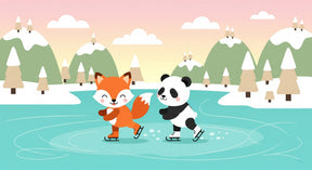 Detailed fox and panda ice skating mural wallpaper design pattern by Kids-Mundo