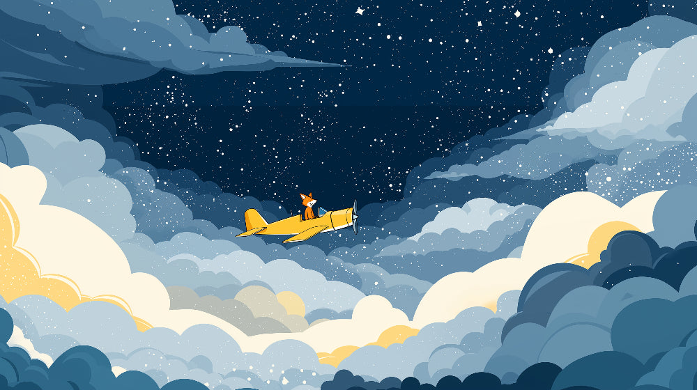 Detailed fox pilot starry clouds mural wallpaper design pattern by Kids-Mundo