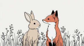 Detailed fox and rabbit with wildflowers mural wallpaper design pattern by Kids-Mundo