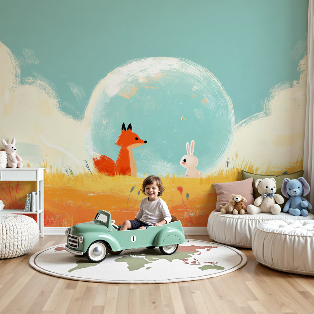 Fox and rabbit mural wallpaper creating magical woodland nursery decor by Kids-Mundo