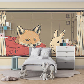 Woodland animal mural wallpaper transforming kids playroom into friendship space