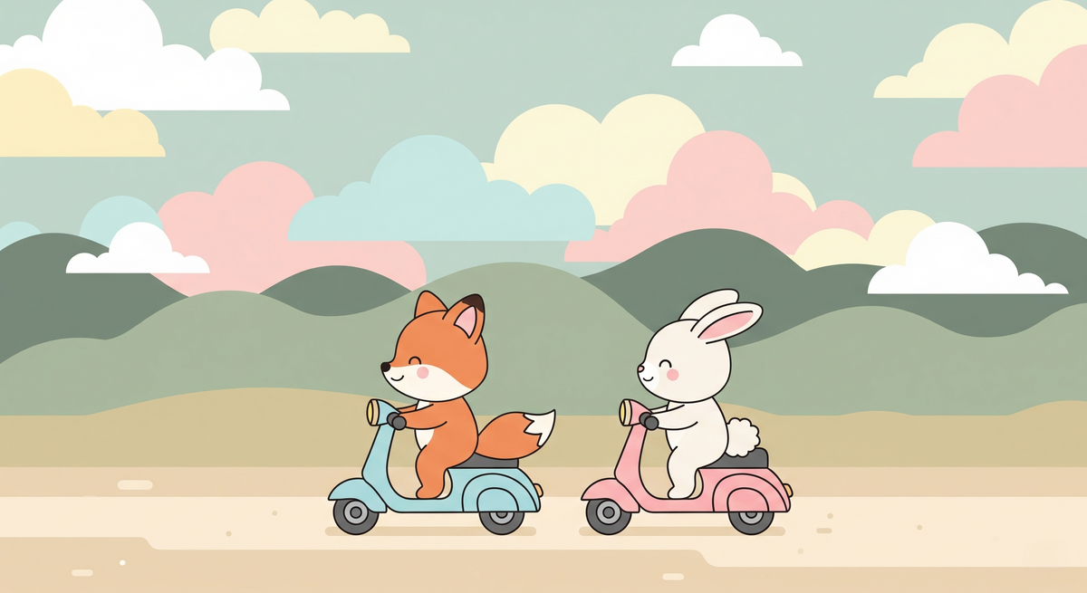 Fox and Rabbit Scooter Ride Wall Mural