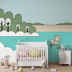 Winter fox mural wallpaper creating magical atmosphere in kids bedroom decor