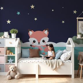 Fox skating under starry sky mural wallpaper in modern nursery room by Kids-Mundo