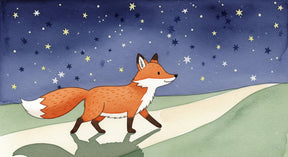 Detailed fox under stars mural wallpaper design pattern showing night forest theme by Kids-Mundo