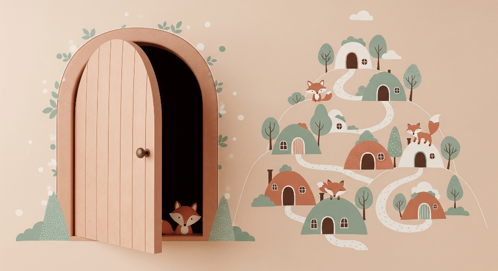 Fox Village Door and Hillside Homes Wall Mural