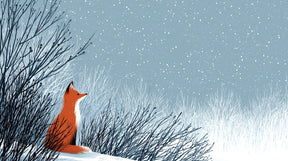 Detailed fox winter mural wallpaper design pattern showing orange fox in snowy forest by Kids-Mundo
