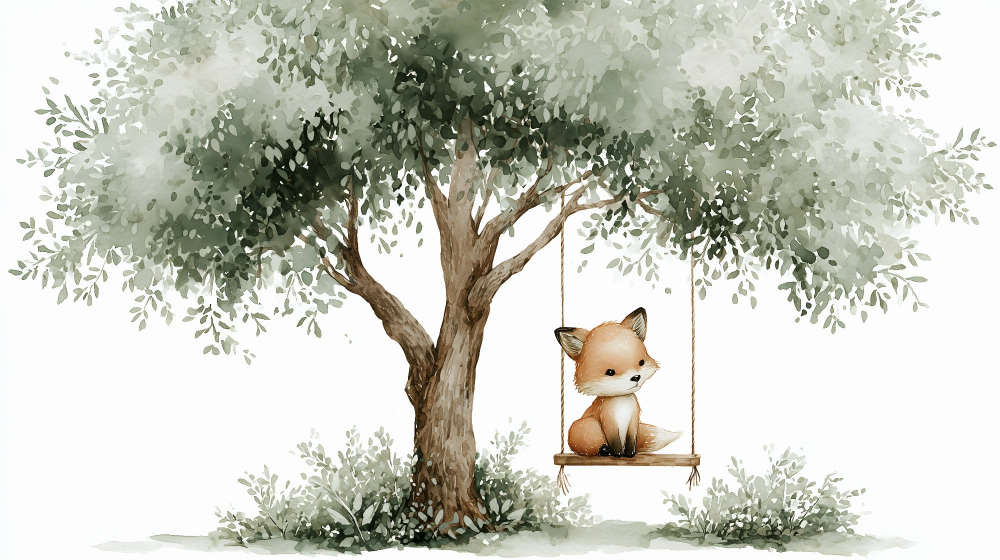 Little Fox on a Swing Wall Mural