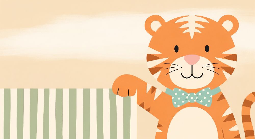 Friendly Tiger Cub in Spotted Bow Tie Wall Mural